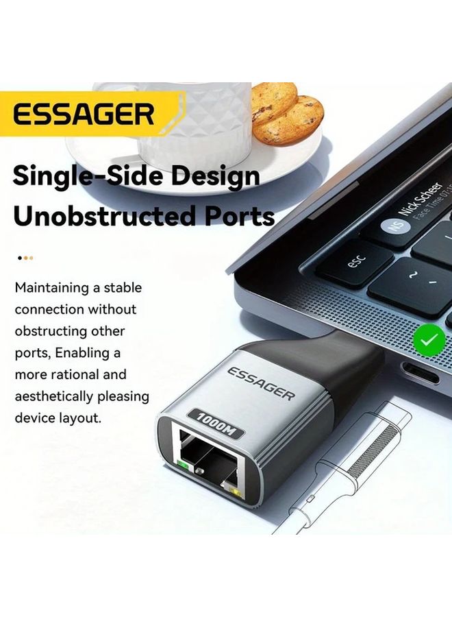 Essager 1000Mbps محول إيثرنت جيجابت RJ45 إلى USB C برنامج تشغيل مجاني لنظام التشغيل Windows و Mac و Android - Image 4